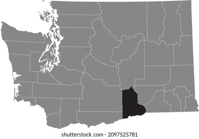 Black highlighted location map of the Benton County inside gray administrative map of the Federal State of Washington, USA