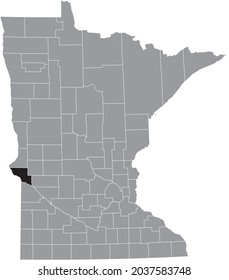 Black highlighted location map of the Big Stone County inside gray map of the Federal State of Minnesota, USA