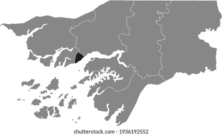 Black highlighted location map of the Bissau-Guinean Bissau region inside gray map of the Republic of Guinea-Bissau