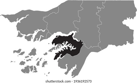 Black highlighted location map of the Bissau-Guinean Quinara region inside gray map of the Republic of Guinea-Bissau