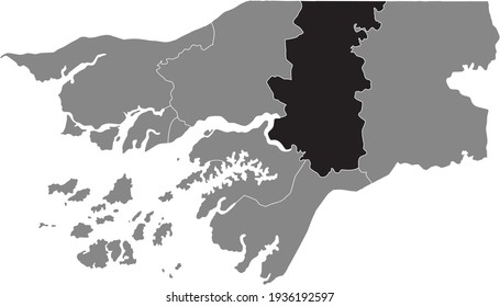 Black highlighted location map of the Bissau-Guinean Bafatá region inside gray map of the Republic of Guinea-Bissau
