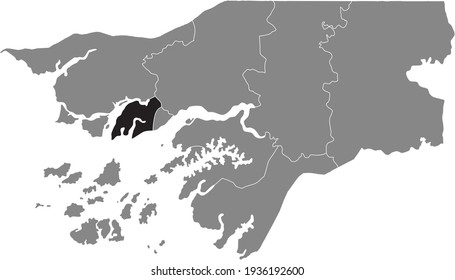 Black highlighted location map of the Bissau-Guinean Biombo region inside gray map of the Republic of Guinea-Bissau