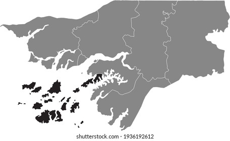 Black highlighted location map of the Bissau-Guinean Bolama region inside gray map of the Republic of Guinea-Bissau