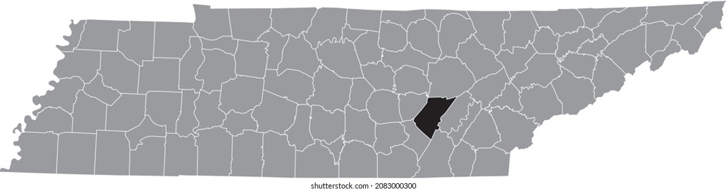 Black highlighted location map of the Bledsoe County inside gray administrative map of the Federal State of Tennessee, USA