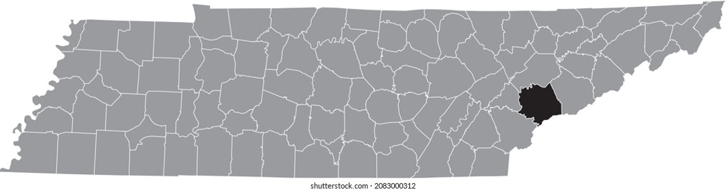 Mapa de ubicación resaltado en negro del condado de Blount dentro del mapa administrativo gris del estado federal de Tennessee, EE.