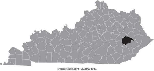 Black highlighted location map of the Breathitt County inside gray map of the Federal State of Kentucky, USA