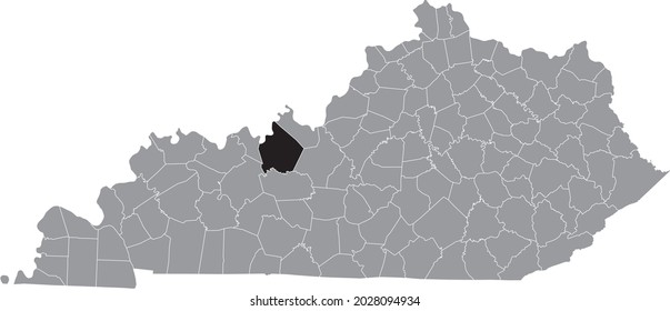 Black highlighted location map of the Breckinridge County inside gray map of the Federal State of Kentucky, USA