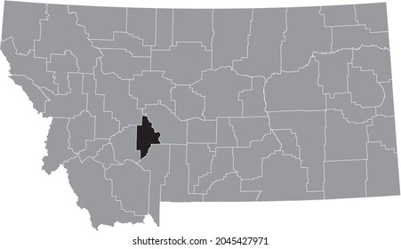 Black highlighted location map of the Broadwater County inside gray map of the Federal State of Montana, USA