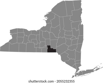 Black highlighted location map of the Broome County inside gray map of the Federal State of New York, USA