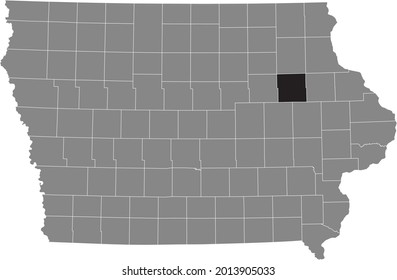Black highlighted location map of the Buchanan County inside gray map of the Federal State of Iowa, USA