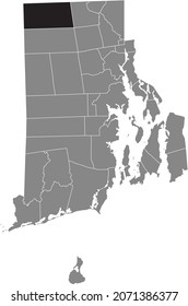 Schwarz hervorgehobene Standortkarte des Burrillville in grauem Stadtplan des Bundesstaates Rhode Island, USA