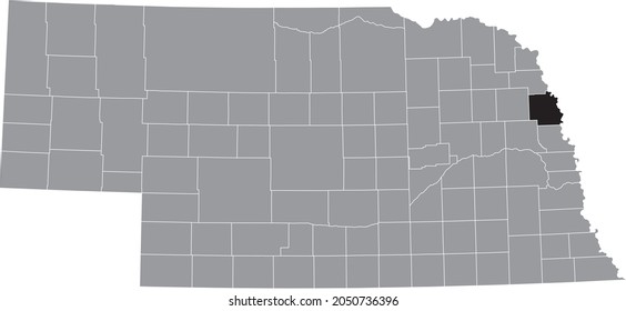 Black highlighted location map of the Burt County inside gray map of the Federal State of Nebraska, USA