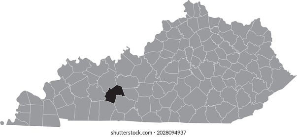 Black highlighted location map of the Butler County inside gray map of the Federal State of Kentucky, USA