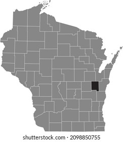 Black highlighted location map of the Calumet County inside gray administrative map of the Federal State of Wisconsin, USA