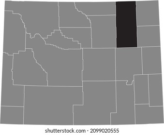 Black highlighted location map of the Campbell County inside gray administrative map of the Federal State of Wyoming, USA