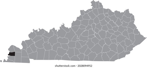 Black highlighted location map of the Carlisle County inside gray map of the Federal State of Kentucky, USA