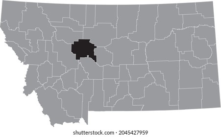 Black highlighted location map of the Cascade County inside gray map of the Federal State of Montana, USA