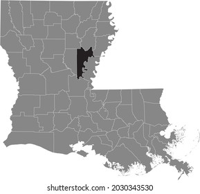 Black Highlighted Location Map Of The Catahoula Parish Inside Gray Map Of The Federal State Of Louisiana, USA