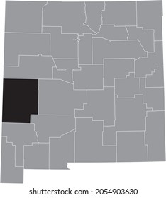 Black highlighted location map of the Catron County inside gray map of the Federal State of New Mexico, USA