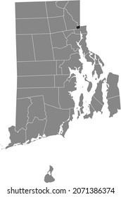 Black highlighted location map of the Central Falls inside gray administrative map of the Federal State of Rhode Island, USA
