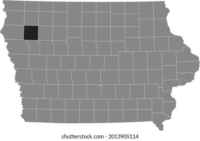Black highlighted location map of the Cherokee County inside gray map of the Federal State of Iowa, USA