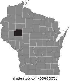 Black highlighted location map of the Chippewa County inside gray administrative map of the Federal State of Wisconsin, USA