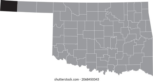 Black highlighted location map of the Cimarron County inside gray administrative map of the Federal State of Oklahoma, USA