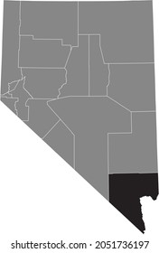 Black highlighted location map of the Clark County inside gray map of the Federal State of Nevada, USA