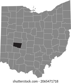 Black Highlighted Location Map Of The Clark County Inside Gray Administrative Map Of The Federal State Of Ohio, USA