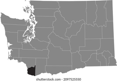 Black highlighted location map of the Clark County inside gray administrative map of the Federal State of Washington, USA