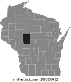 Schwarz hervorgehobene Standortkarte des Clark County in grauer Verwaltungskarte des Bundesstaates Wisconsin, USA