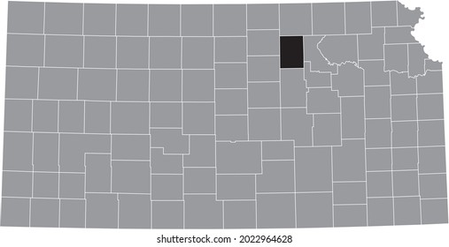 Black highlighted location map of the Clay County inside gray map of the Federal State of Kansas, USA