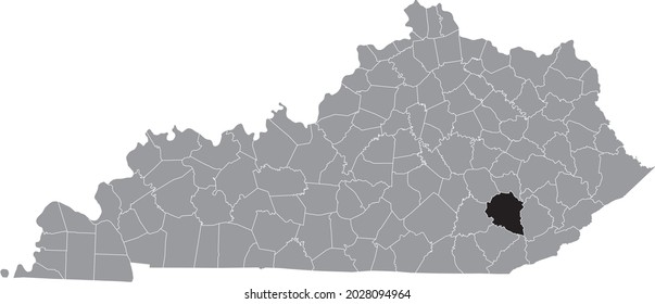 Black highlighted location map of the Clay County inside gray map of the Federal State of Kentucky, USA