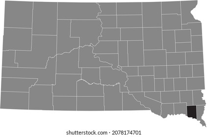 Black highlighted location map of the Clay County inside gray administrative map of the Federal State of South Dakota, USA