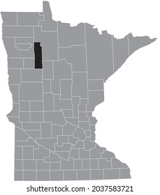 Black highlighted location map of the Clearwater County inside gray map of the Federal State of Minnesota, USA