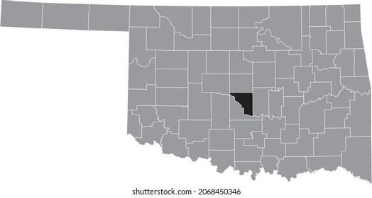 Black highlighted location map of the Cleveland County inside gray administrative map of the Federal State of Oklahoma, USA