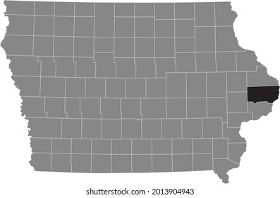 Black highlighted location map of the Clinton County inside gray map of the Federal State of Iowa, USA