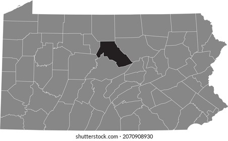 Black highlighted location map of the Clinton County inside gray administrative map of the Federal State of Pennsylvania, USA