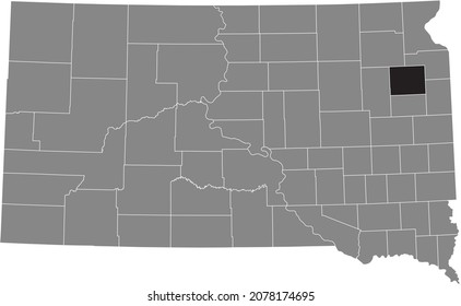 Black highlighted location map of the Codington County inside gray administrative map of the Federal State of South Dakota, USA