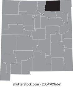 Black highlighted location map of the Colfax County inside gray map of the Federal State of New Mexico, USA