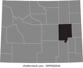 Black highlighted location map of the Converse County inside gray administrative map of the Federal State of Wyoming, USA