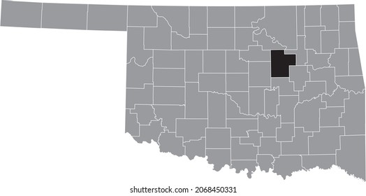 Mapa de ubicación resaltado en negro del condado de Creek dentro del mapa administrativo gris del estado federal de Oklahoma, Estados Unidos