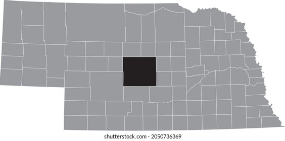 Black highlighted location map of the Custer County inside gray map of the Federal State of Nebraska, USA