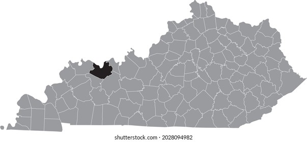 Black highlighted location map of the Daviess County inside gray map of the Federal State of Kentucky, USA