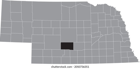 Black highlighted location map of the Dawson County inside gray map of the Federal State of Nebraska, USA