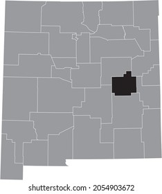 Black highlighted location map of the De Baca County inside gray map of the Federal State of New Mexico, USA