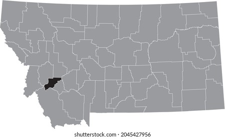 Black highlighted location map of the Deer Lodge County inside gray map of the Federal State of Montana, USA