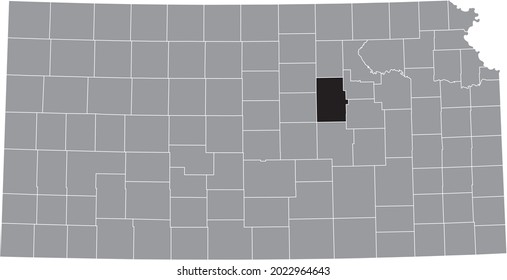 Black highlighted location map of the Dickinson County inside gray map of the Federal State of Kansas, USA