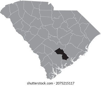 Black highlighted location map of the Dorchester County inside gray administrative map of the Federal State of South Carolina, USA