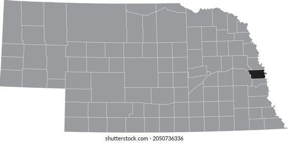 Black highlighted location map of the Douglas County inside gray map of the Federal State of Nebraska, USA